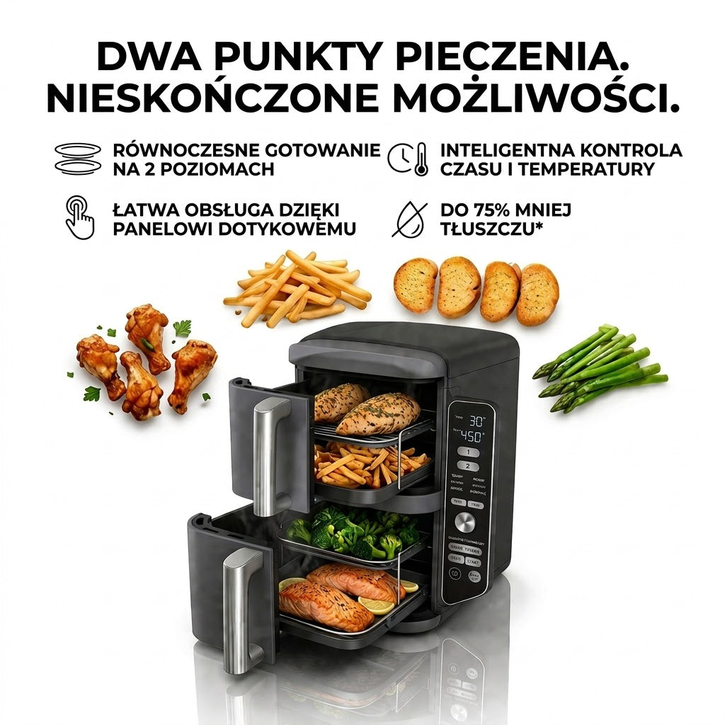 Frytkownica powietrzna SL400 DoubleStack XL z 2 koszami, przygotowanie 4 dań